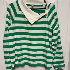 J. Crew Green and White Cowl Neck Sweater